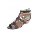 GINNA - Leder-Sandale - dark brown/sand